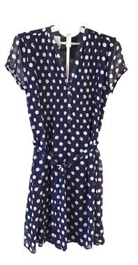 Robert Lewis Blue/White Polka Dot Dress SZ L NWT
